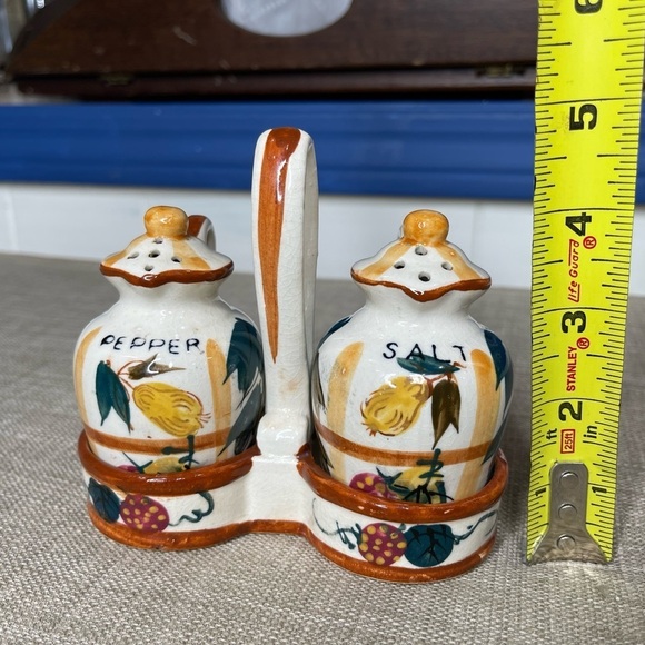 Vintage Nasco Japan Hand Painted Salt And Pepper Shakers Set With Holder Pear - Picture 9 of 9